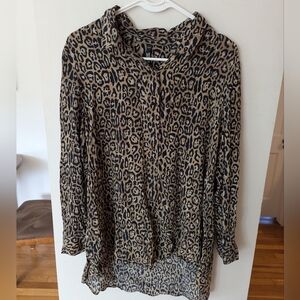 Zara Leopard Print Button Up Top